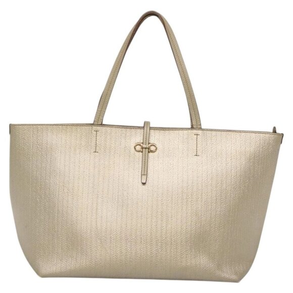 Salvatore Ferragamo Gancini Tote Bag Leather Gold Auth - Picture 7 of 16